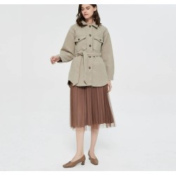 Vintage woolen beige jacket - with pockets / belt / buttonsJackets
