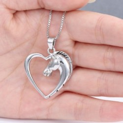 Heart shaped pendant with horse head - stainless steel necklaceNecklaces