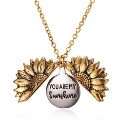 Sunflower shaped pendant with necklace - openable - "You Are My Sunshine" lettering