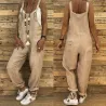 Vintage linen jumpsuit - lace up straps - loose - wide leg