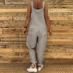 Vintage linen jumpsuit - lace up straps - loose - wide leg