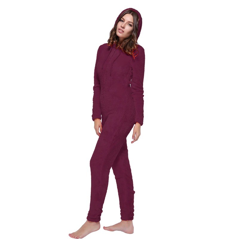 One piece pyjama - fluffy fleece warm jumpsuit - with hood / zipper