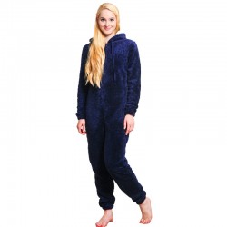One piece pyjama - fluffy fleece warm jumpsuit - with hood / zipper