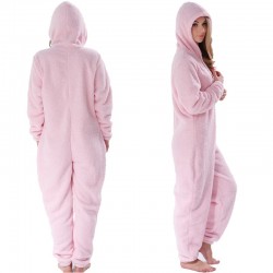 One piece pyjama - fluffy fleece warm jumpsuit - with hood / zipper