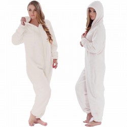 One piece pyjama - fluffy fleece warm jumpsuit - with hood / zipper