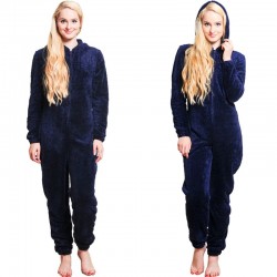 One piece pyjama - fluffy fleece warm jumpsuit - with hood / zipper