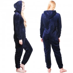 One piece pyjama - fluffy fleece warm jumpsuit - with hood / zipper