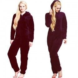 One piece pyjama - fluffy fleece warm jumpsuit - with hood / zipper