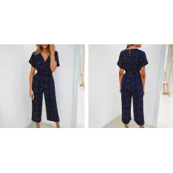 Classic polka dots jumpsuit - short sleeve - loose leg