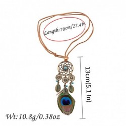 Long necklace with peacock feather - dreamcatcher - leather ropeNecklaces