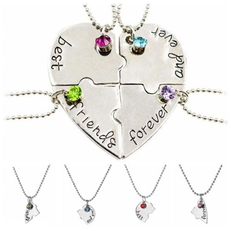 "Best Friends Forever and Ever" - heart shaped necklace with crystals - 4 piecesNecklaces