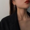 Long silver earrings - mini heart-shaped pendant / chain / circles