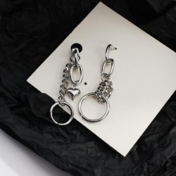 Long silver earrings - mini heart-shaped pendant / chain / circles