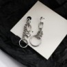 Long silver earrings - mini heart-shaped pendant / chain / circles