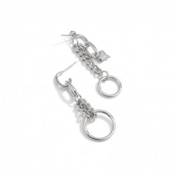 Long silver earrings - mini heart-shaped pendant / chain / circles