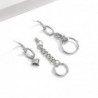 Long silver earrings - mini heart-shaped pendant / chain / circles