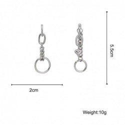 Long silver earrings - mini heart-shaped pendant / chain / circles