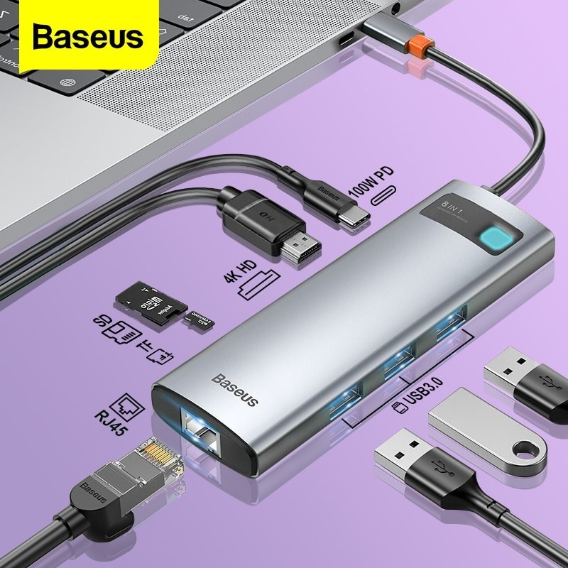 Baseus - USB C HUB USB type-C - multi HUB 3.0 - Ethernet - splitter - adapter - for Macbook / Samsung