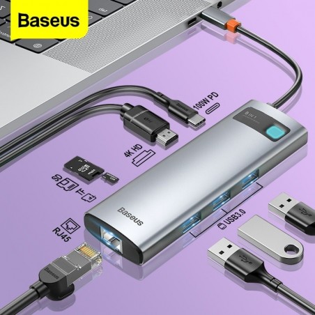 Baseus - USB C HUB USB type-C - multi HUB 3.0 - Ethernet - splitter - adapter - for Macbook / Samsung