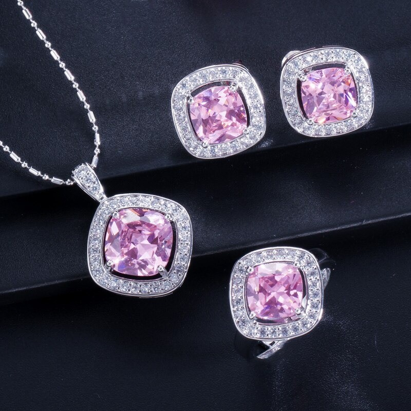 Elegant jewellery set - necklace / earrings / ring - with sapphire - sterling silver
