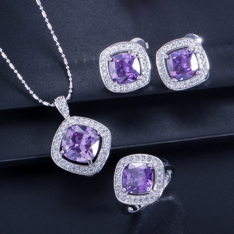 Elegant jewellery set - necklace / earrings / ring - with sapphire - sterling silver
