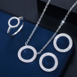 Classic round jewelry set - necklace / earrings / ring - with cubic zirconia