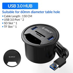 Desktop grommet - USB 3.0 HUB type-C - high speed splitter - with SD / TF / headphone / microphone adapter - for PCHubs