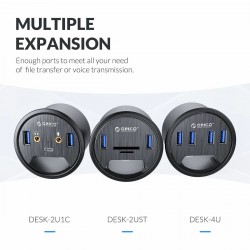 Desktop grommet - USB 3.0 HUB type-C - high speed splitter - with SD / TF / headphone / microphone adapter - for PCHubs