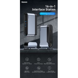 Baseus - USB-C 3.0 / HUB type-C to HDMI - RJ45 VGA SD / TF - power adapter - 17 in 1 docking station for Macbook Pro