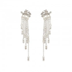 Classic long crystal earrings with stars streamlined