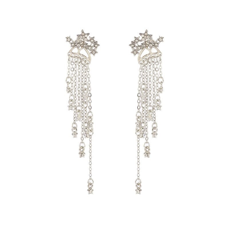 Classic long crystal earrings with stars streamlined
