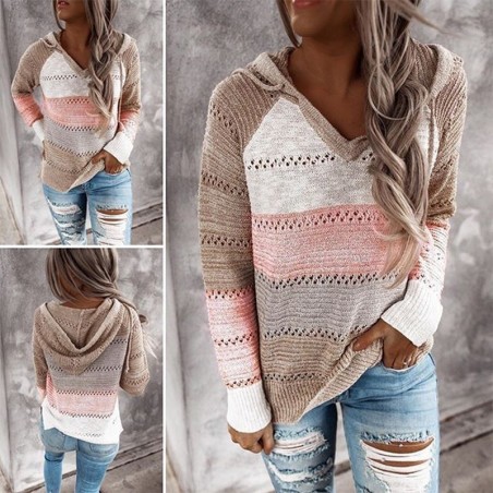 Multicolor hooded sweater - stitching pattern