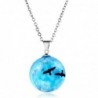 Necklace with transparent resin ball - luminous - blue sky / clouds / birds