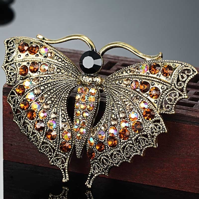 Vintage brooch with crystal butterfly
