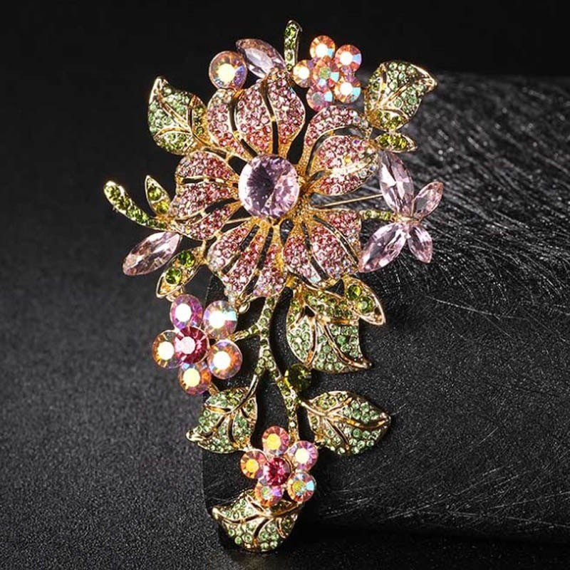 Elegant brooch with big crystal flowersBrooches