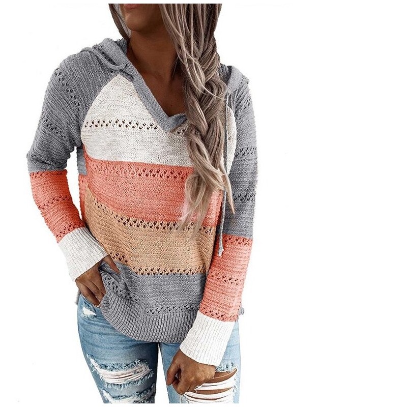Multicolor hooded sweater - stitching pattern