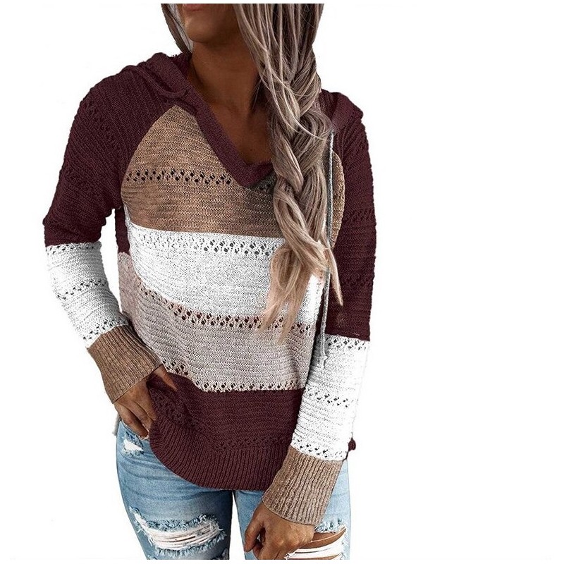 Multicolor hooded sweater - stitching pattern
