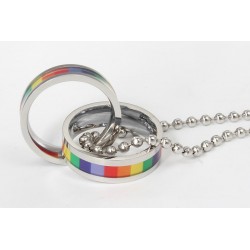 Rainbow double rings pendant - stainless steel necklace