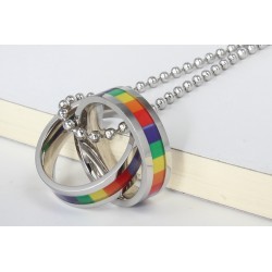 Rainbow double rings pendant - stainless steel necklace