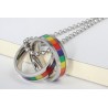 Rainbow double rings pendant - stainless steel necklace