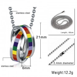 Rainbow double rings pendant - stainless steel necklace