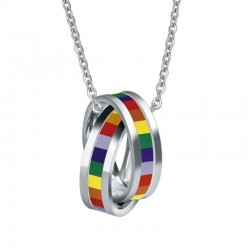 Rainbow double rings pendant - stainless steel necklace