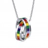 Rainbow double rings pendant - stainless steel necklace