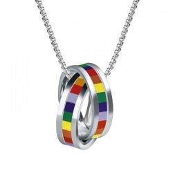 Rainbow double rings pendant - stainless steel necklace