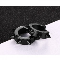 Hip Hop style small round earrings - with rivets - black / silver - unisexEarrings