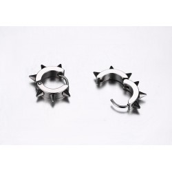 Hip Hop style small round earrings - with rivets - black / silver - unisexEarrings