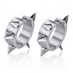 Hip Hop style small round earrings - with rivets - black / silver - unisexEarrings