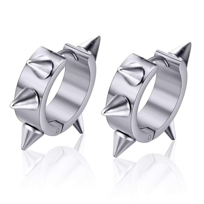 Hip Hop style small round earrings - with rivets - black / silver - unisexEarrings
