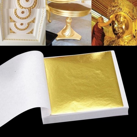 Folha de ouro brilhante - papel em folha - para dourar móveis / paredes / artesanato / decoração - 9 * 9 cm - 100 folhas
