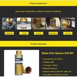 Diamond core drill bit - M22 interface - saw cutter reinforced concrete / marble / dry / wet water drilling - M22 - 25 - 180mm